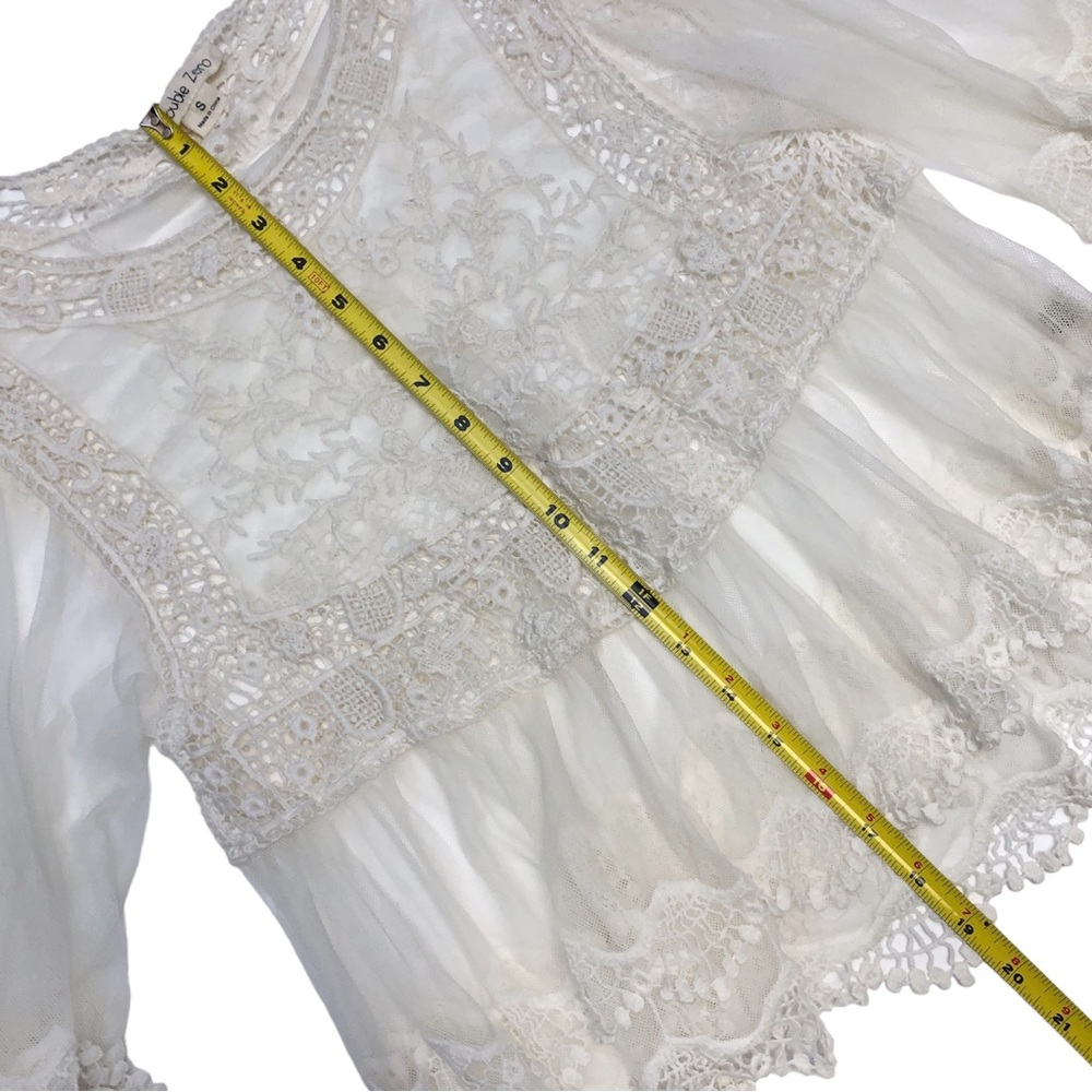Sheer Romantic Lace Embroidered Gypsy Bride Mesh Bell Sleeve Blouse Top Small - Picture 8 of 12